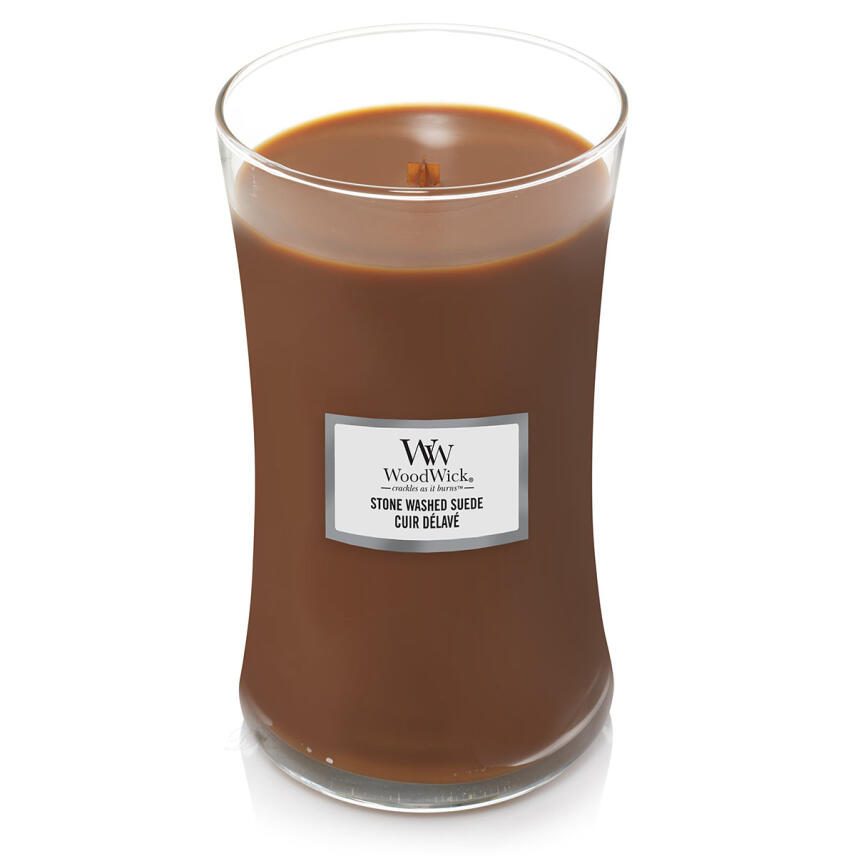 WoodWick Stone Washed Suede Gro&szlig;es Glas Duftkerze 610 g