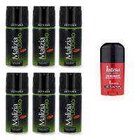 Malizia UOMO Vetyver Deodorant 6 x 150 ml & intesa Deostick Ylang-Ylang 50 ml