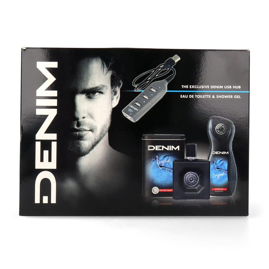 DENIM Original Geschenkset Eau de Toilette 100 ml, Duschgel 250 ml &amp; USB Hub