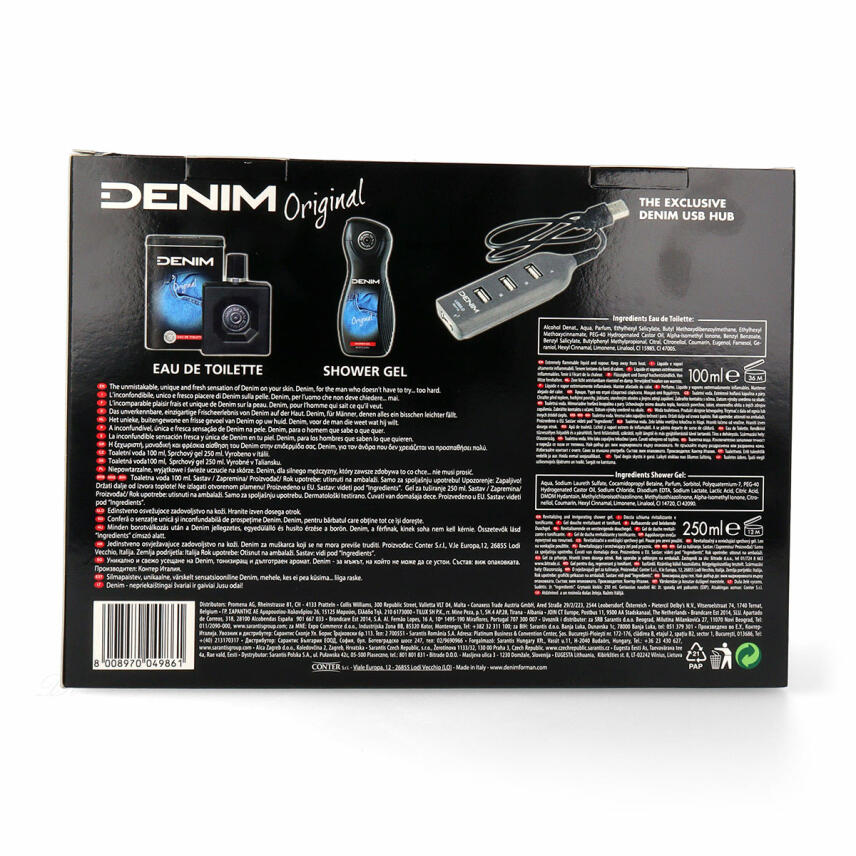 DENIM Original Geschenkset Eau de Toilette 100 ml, Duschgel 250 ml &amp; USB Hub