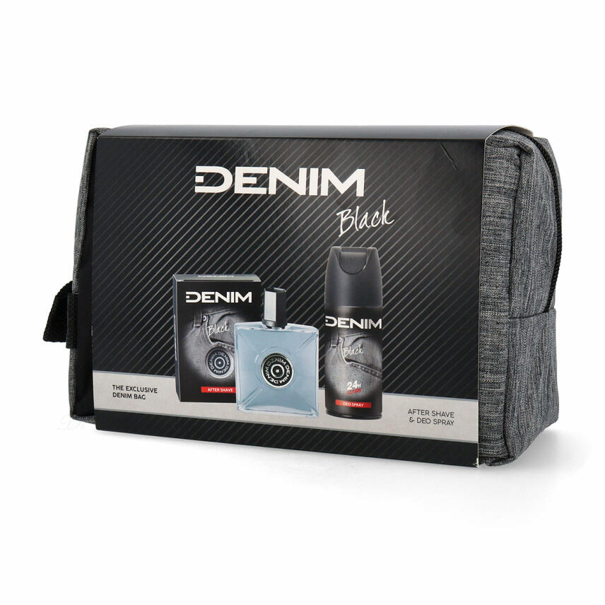 DENIM BLACK Geschenkset mit After Shave 100 ml, Deo Spray 150 ml &amp; Bag