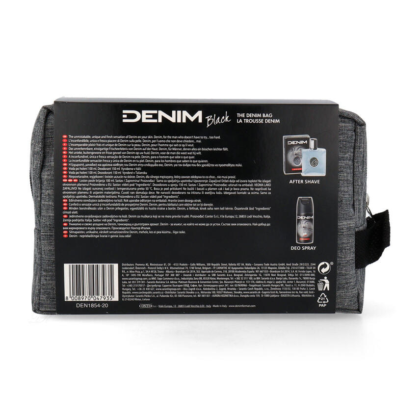 DENIM Black Geschenkset mit After Shave 100 ml, Deo Spray 150 ml &amp; Bag