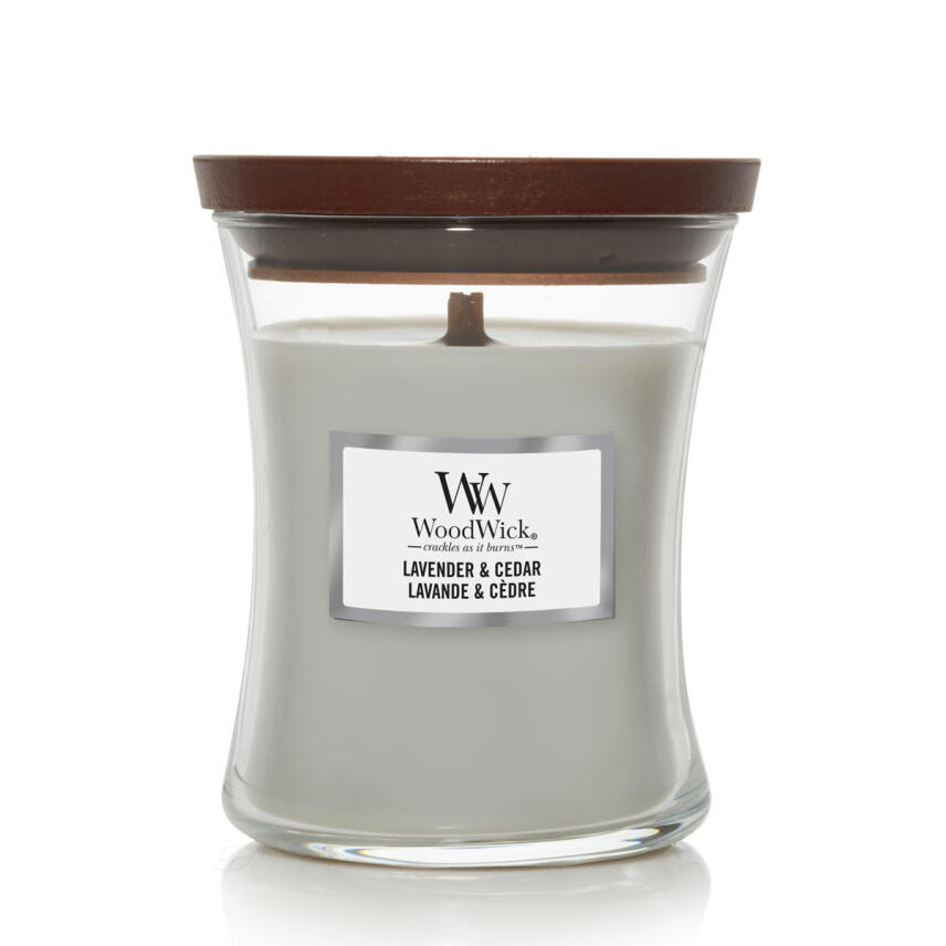 WoodWick Lavender &amp; Cedar Mittleres Glas Duftkerze 275 g