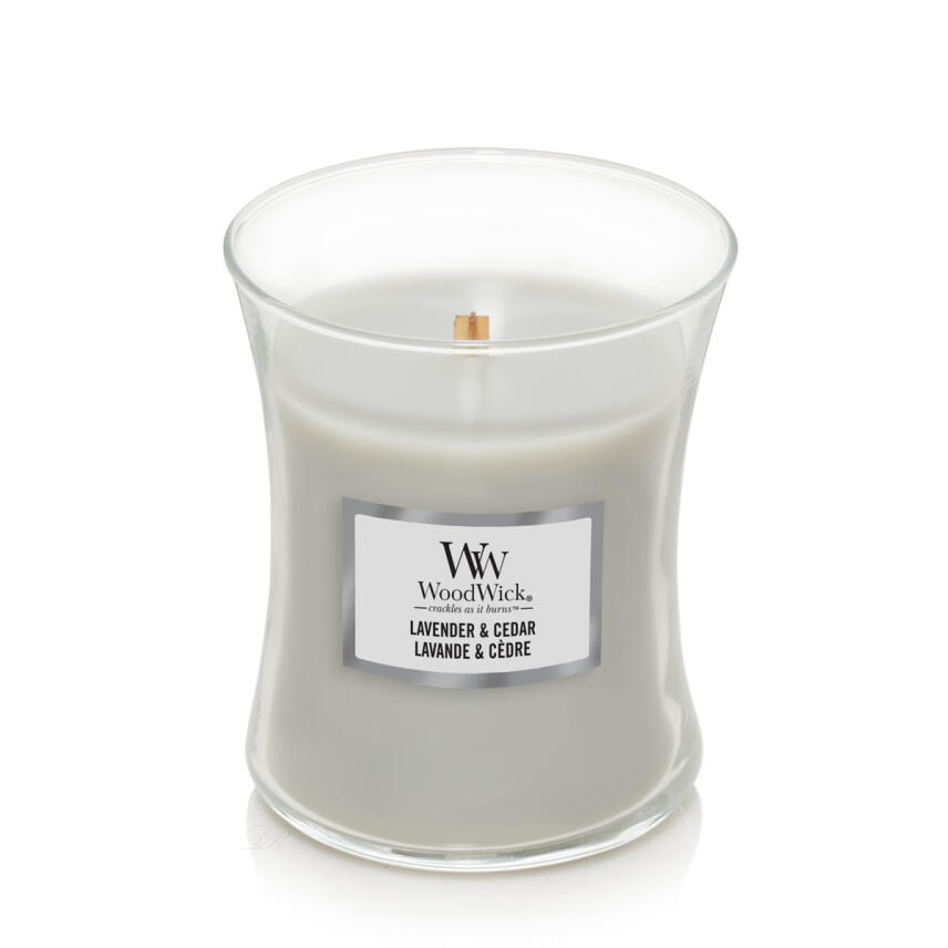 WoodWick Lavender &amp; Cedar Mittleres Glas Duftkerze 275 g