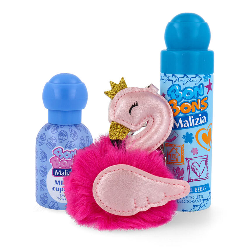 Malizia Bon Bons Set Milk Cake Eau de Toilette + Tropical Berry Deo + Flamingo Schl&uuml;sselanh&auml;nger