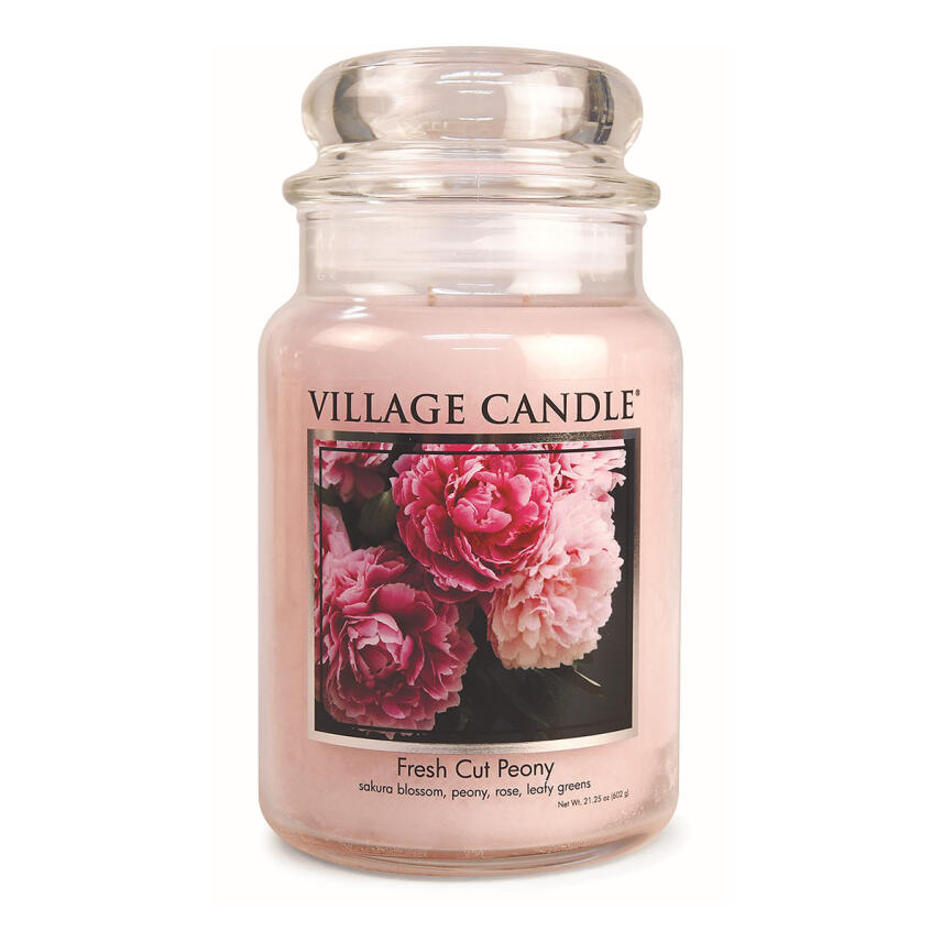 Village Candle Fresh Cut Peony Duftkerze Gro&szlig;es Glas 602 g
