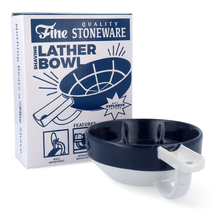 Fine Lather Bowl Keramik Rasierschale blau-weiss