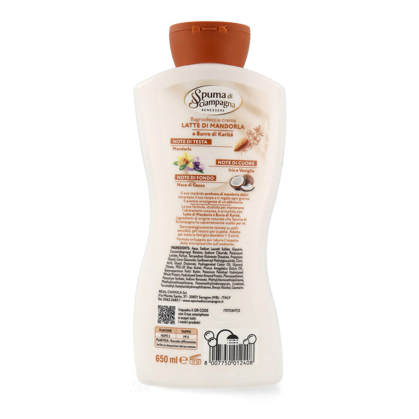 Spuma di Sciampagna Mandelmilch &amp; Karite Butter Badecreme 650 ml - idratante