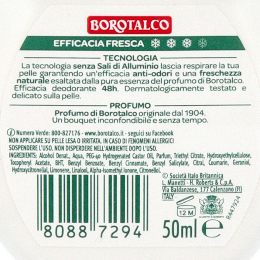 Borotalco Original Zero Sali Deoroller ohne Aluminiumsalze 50 ml