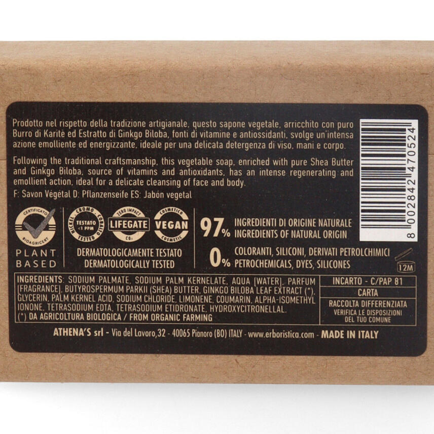 LErboristica di Athenas Uomo Shea Butter &amp; Ginko Biloba Vegane Seife 100 g