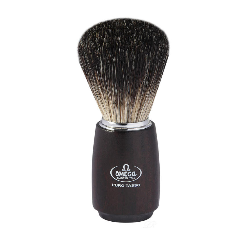 Omega Rasierpinsel 6712 aus Stockzupf Dachshaar mit braunem Holzgriff