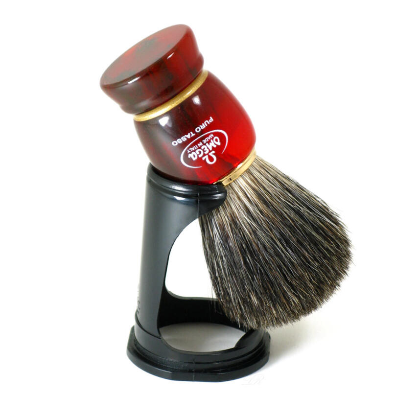 Omega Rasierpinsel Dachshaar Stockzupf 33185 Pure Badger mit Harz Griff