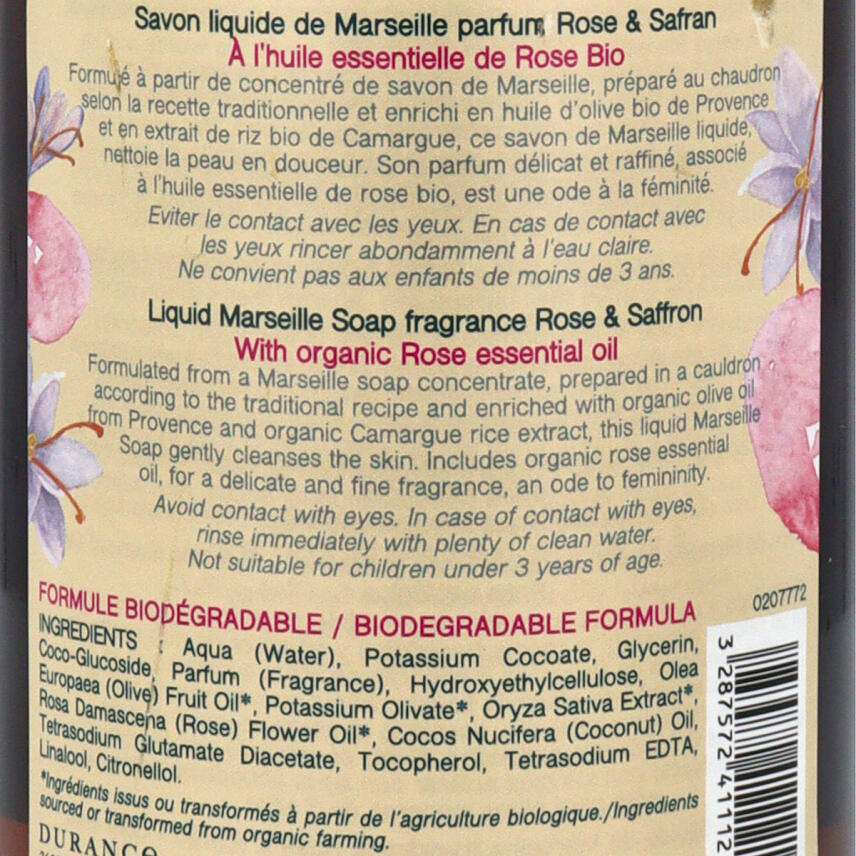 Durance Marseiller Fl&uuml;ssigseife Rose &amp; Safran 500 ml