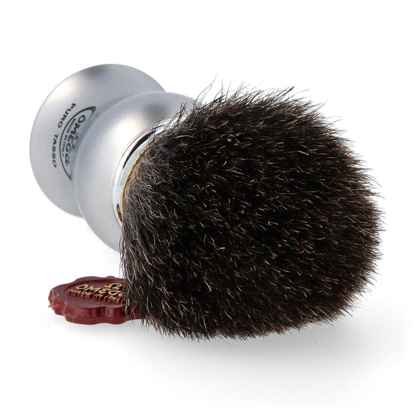 Omega Set M6229.6 Rasierpinsel Dachs Stockzupf Pure Badger Silber Griff + Rasierer