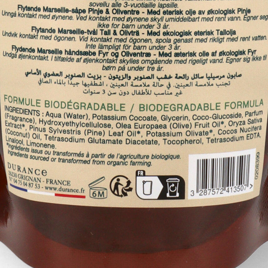 Durance Marseiller Fl&uuml;ssigseife Kiefer &amp; Olivenholz 500 ml &Ouml;ko-Nachf&uuml;llpackung