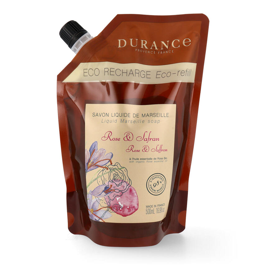 Durance Marseiller Fl&uuml;ssigseife Rose &amp; Safran 500 ml &Ouml;ko-Nachf&uuml;llpackung