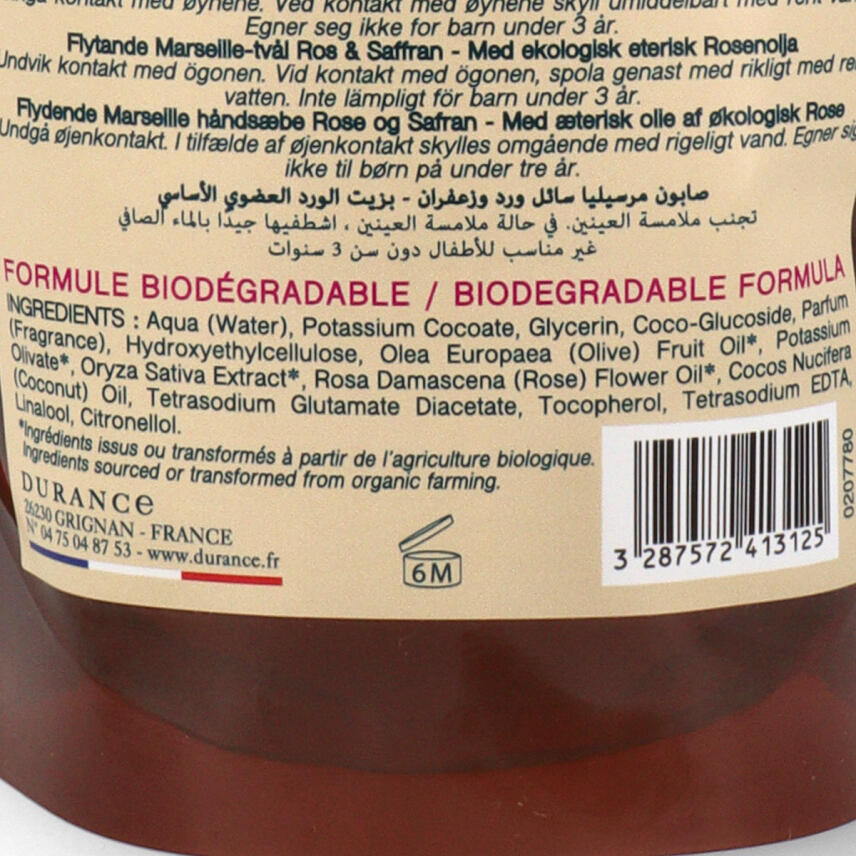 Durance Marseiller Fl&uuml;ssigseife Rose &amp; Safran 500 ml &Ouml;ko-Nachf&uuml;llpackung