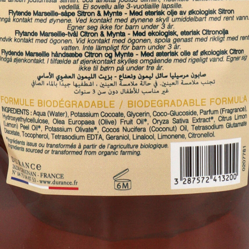 Durance Marseiller Fl&uuml;ssigseife Zitrone &amp; Minze 500 ml &Ouml;ko-Nachf&uuml;llpackung