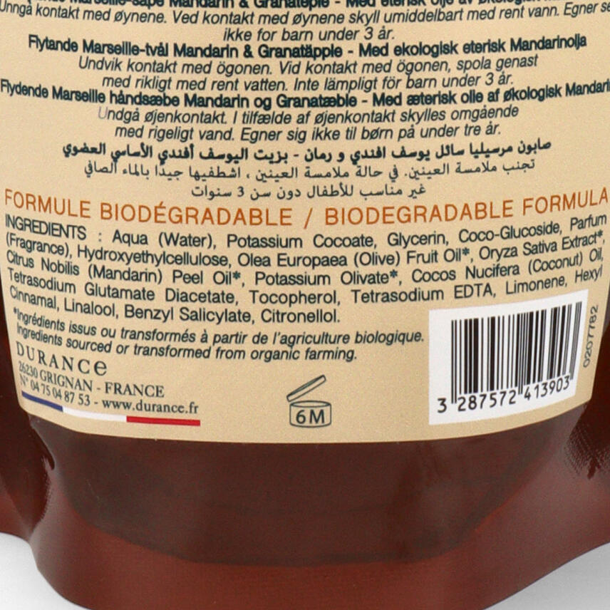 Durance Marseiller Fl&uuml;ssigseife Mandarine &amp; Granatapfel 500 ml &Ouml;ko-Nachf&uuml;llpackung