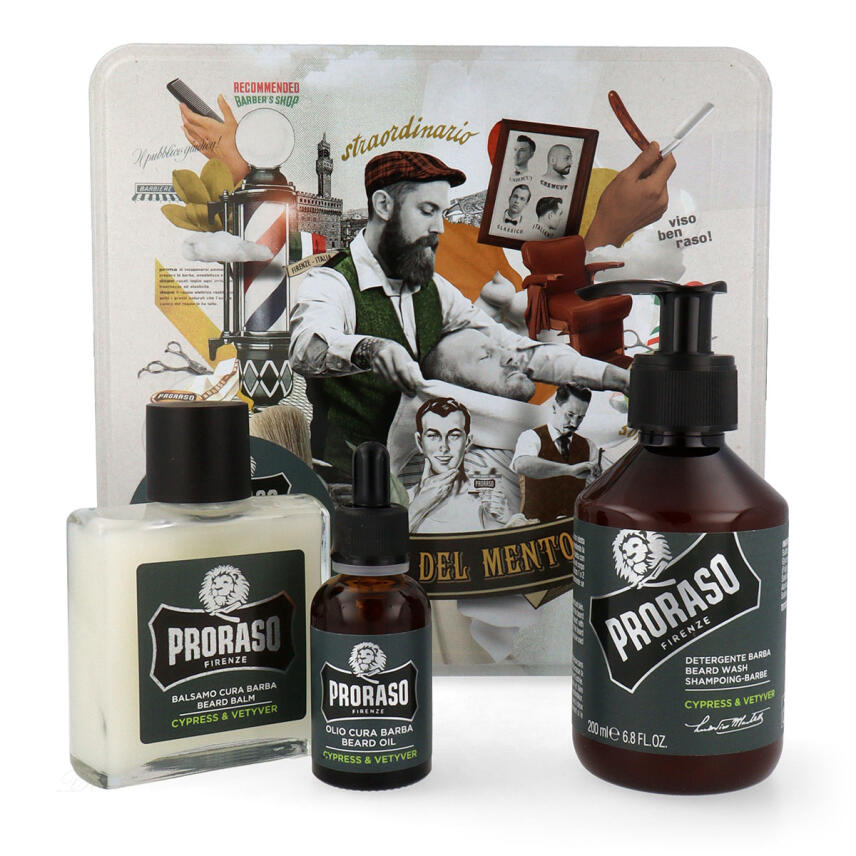 Proraso Geschenkbox Cypress &amp; Vetyver mit Bart&ouml;l, Bartbalsam &amp; Bartshampoo