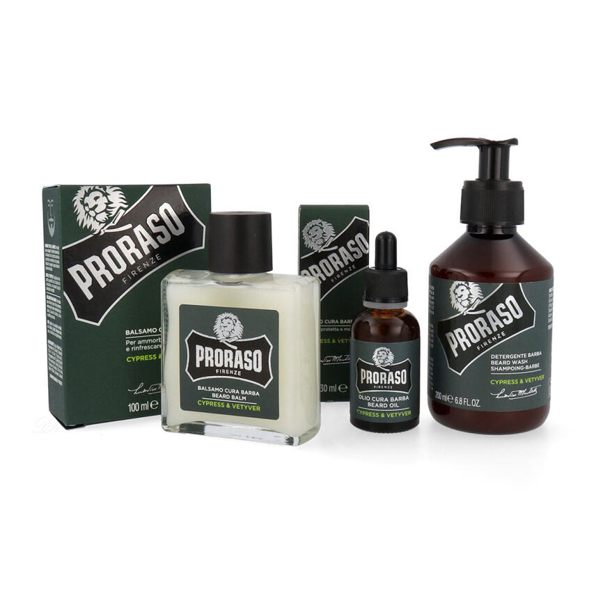 Proraso Geschenkbox Cypress &amp; Vetyver mit Bart&ouml;l, Bartbalsam &amp; Bartshampoo
