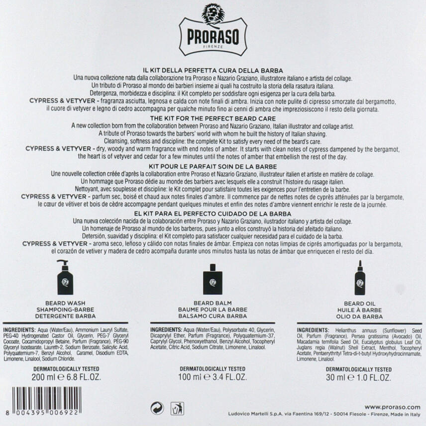 Proraso Geschenkbox Cypress &amp; Vetyver mit Bart&ouml;l, Bartbalsam &amp; Bartshampoo