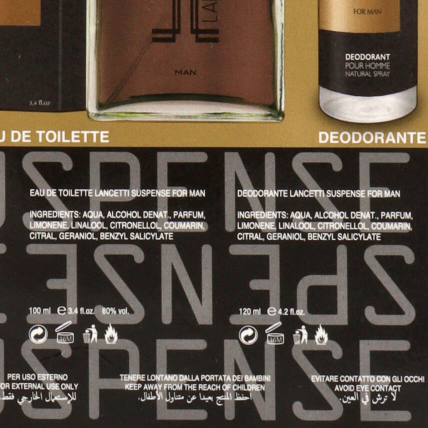 Lancetti Suspense Geschenkset f&uuml;r Herren Eau de Toilette 100ml + Deo 120ml