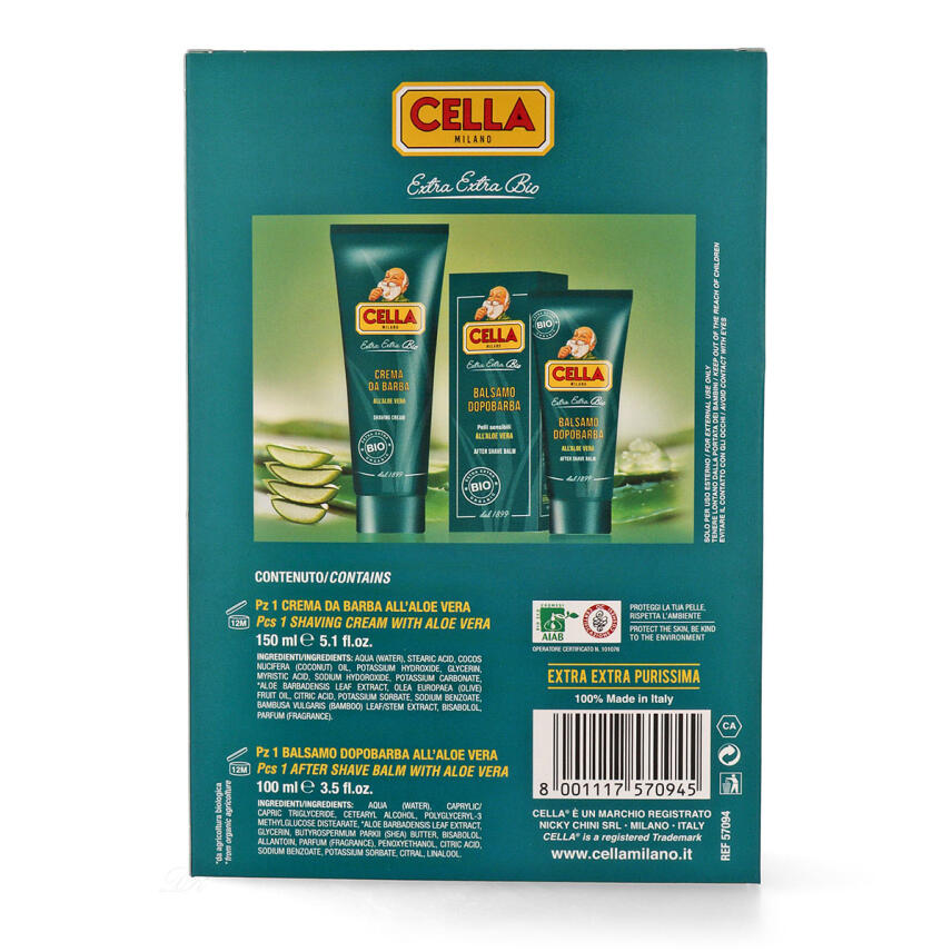 Cella BIO Geschenkset mit Rasiercreme Tube Aloe vera 150 ml &amp; Balsam 100 ml