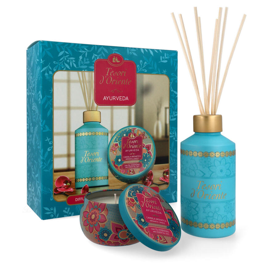 Tesori dOriente Geschenkset Ayurveda Raumdiffusor 200 ml &amp; Duftkerze 109 g