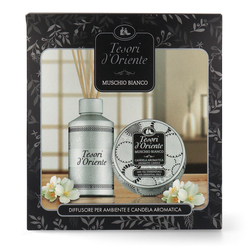 Tesori dOriente Geschenkset Muschio Bianco Raumdiffusor 200 ml &amp; Duftkerze 109 g