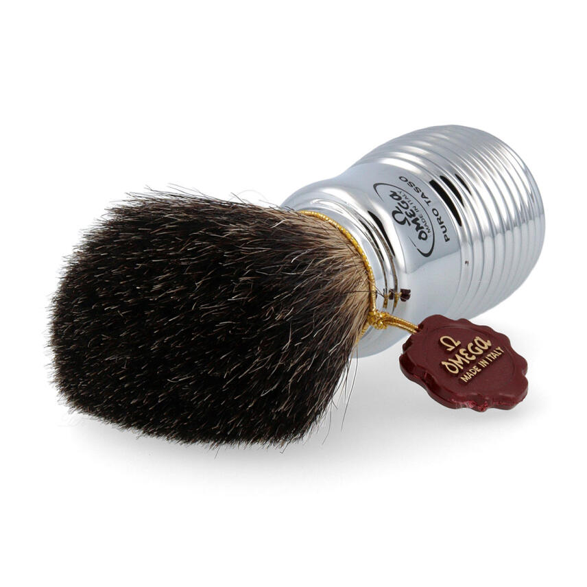 Omega Rasierpinsel Dachs Stockzupf 6113 Pure Badger Halter und Tiegel