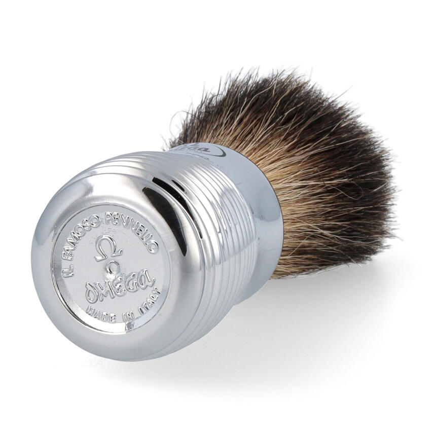 Omega Rasierpinsel Dachs Stockzupf 6113 Pure Badger Halter und Tiegel