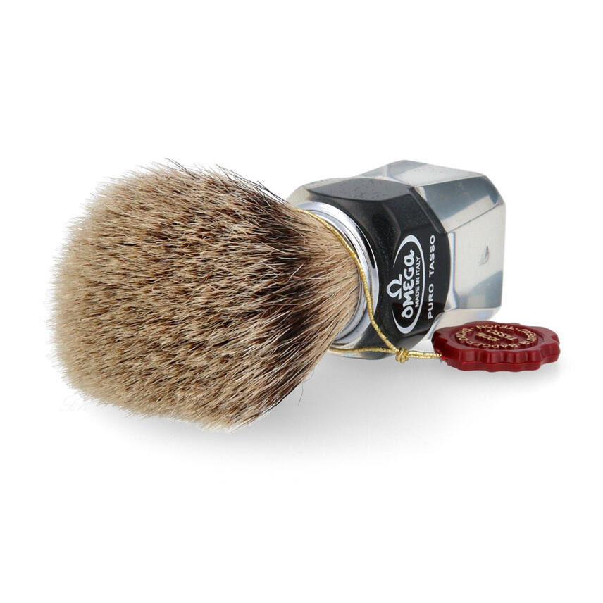 Omega Rasierpinsel Silberspitze Dachshaar 631 mit Harzgriff