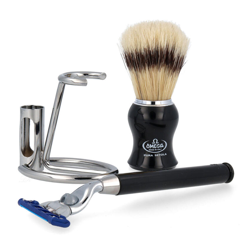 Omega Rasierpinsel Set M1206.6 reine Borste - Rasierer - Halter