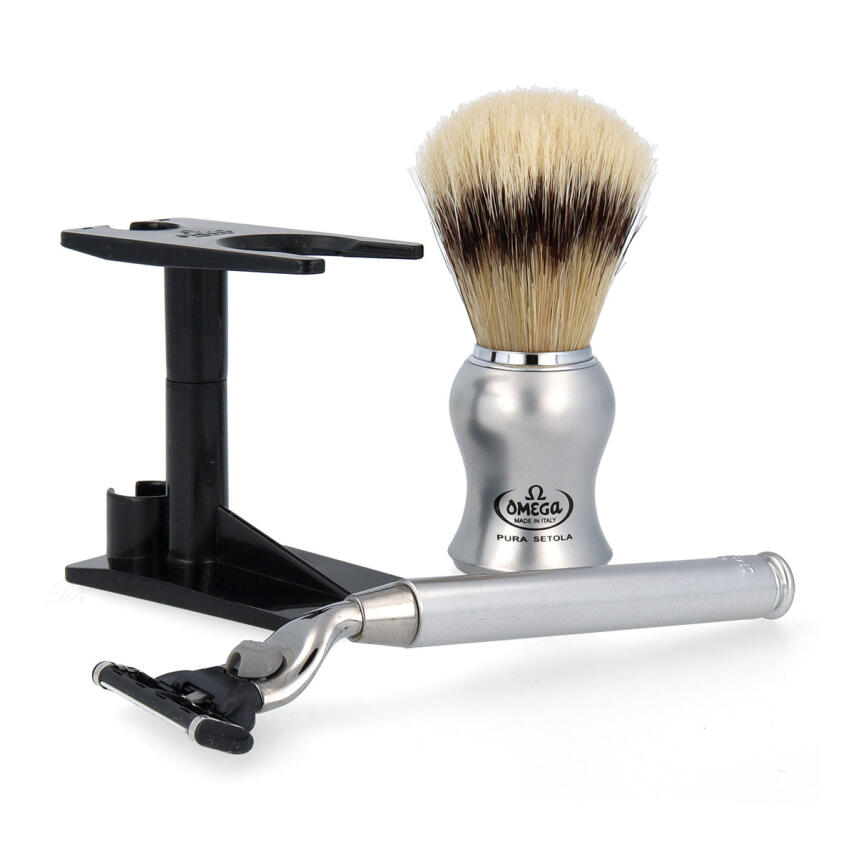 Omega Rasierset 81229 Rasierpinsel Borste + Rasierer Mach3