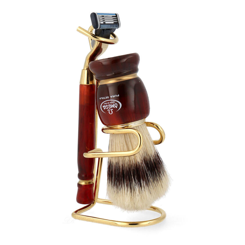 Omega Set Rasierpinsel reine Borste 81151 + Halter + Rasierer