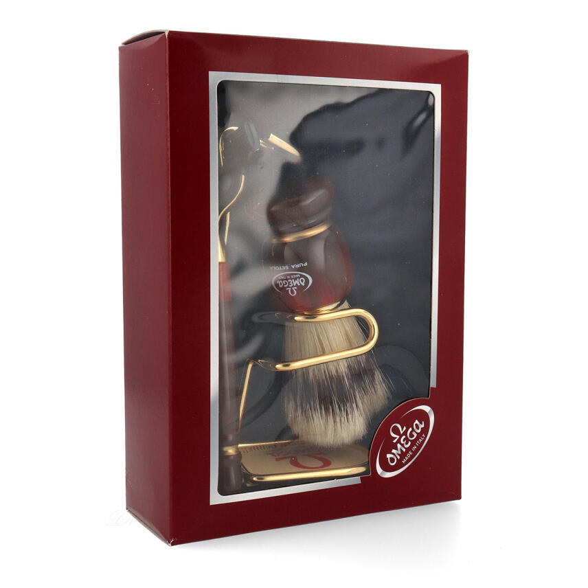 Omega Set Rasierpinsel reine Borste 81151 + Halter + Rasierer