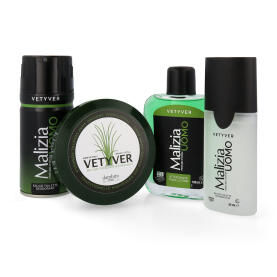 Malizia UOMO Vetyver Set mit Eau de Toilette, Deodorant, After Shave & dambiro men Vetyver Rasierseife