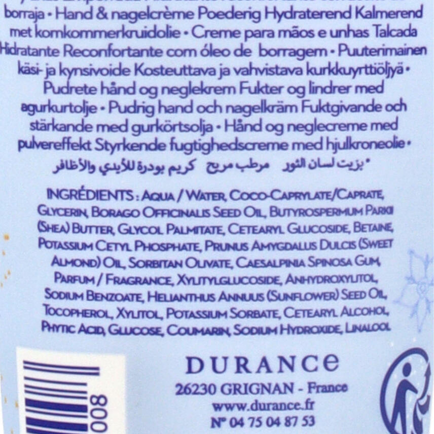 Durance Pudrige Hand- &amp; Nagelcreme mit Borretsch&ouml;l 50 ml
