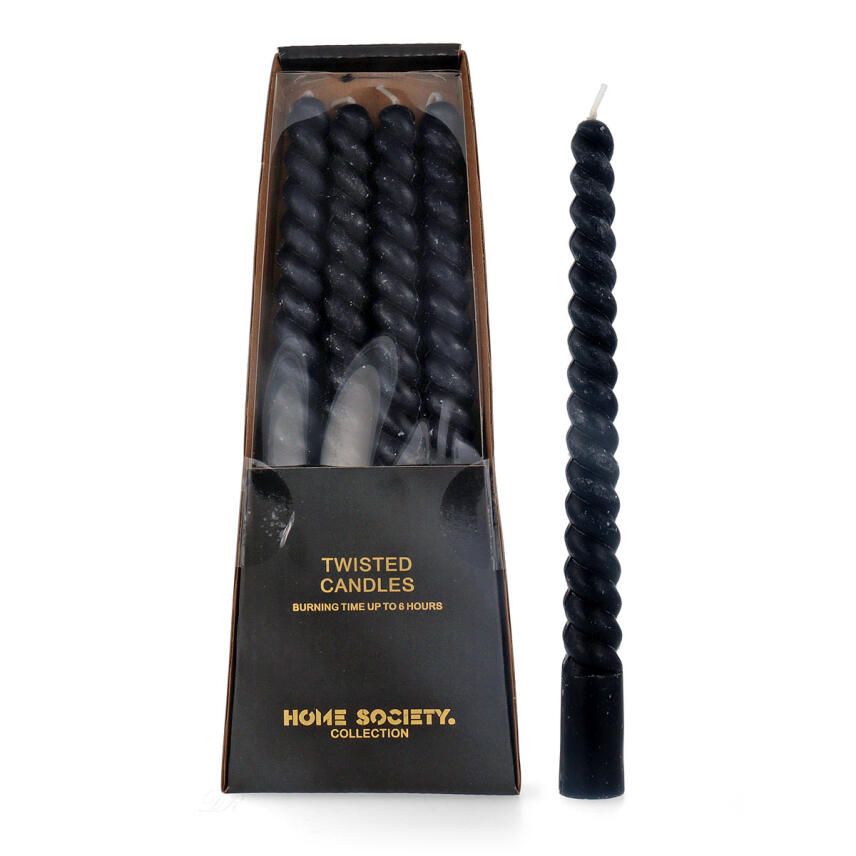 Home Society Dinner Kerze Swirl Black Set 4 St.