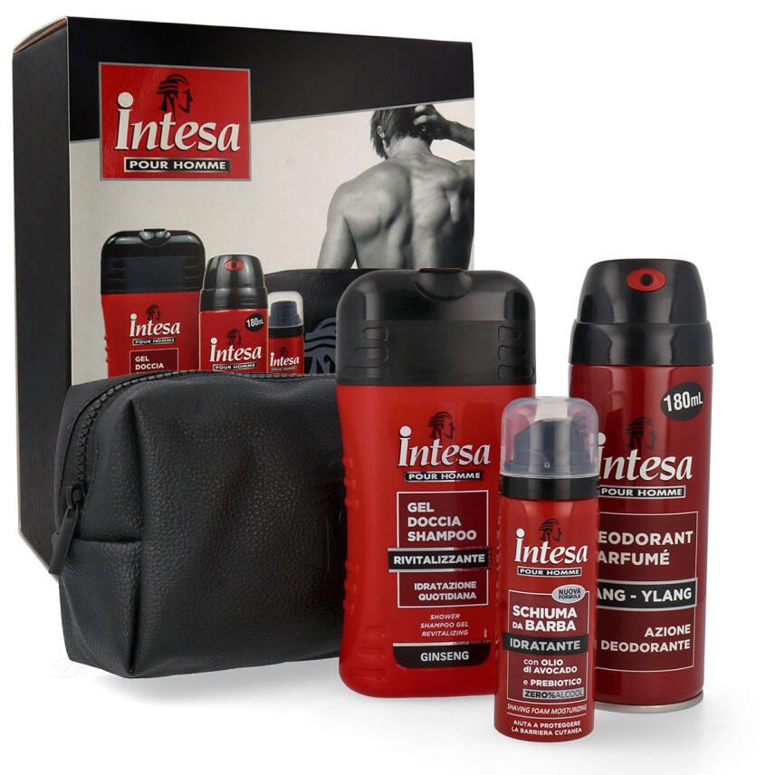 Intesa pour Homme Geschenkset mit Deo, Duschgel, Rasierschaum &amp; Kulturtasche