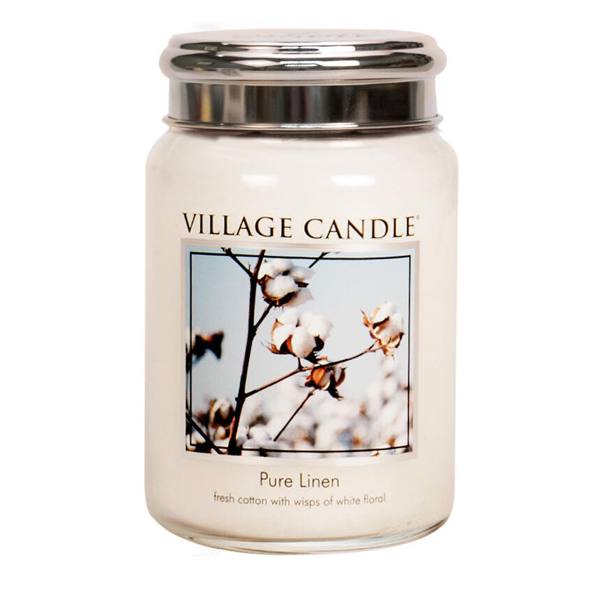 Village Candle Pure Linen Metall Deckel Duftkerze Gro&szlig;es Glas 602 g