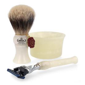Omega Set M6282.3 Rasierpinsel Dachs Stockzupf Pure...