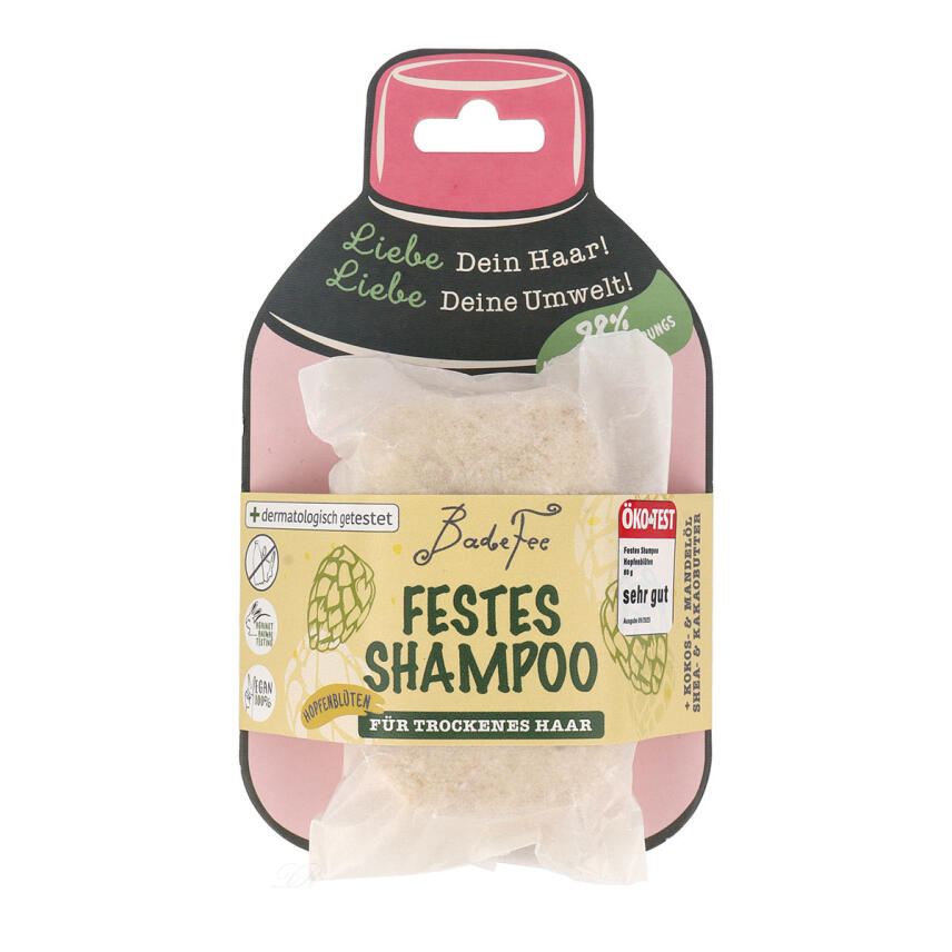 BadeFee Festes Shampoo Vegan f&uuml;r Trockenes Haar Hopfenbl&uuml;ten 80 g