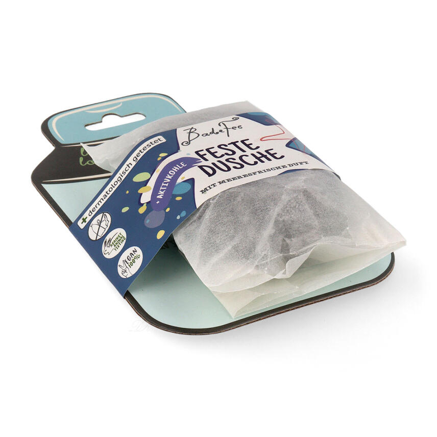 BadeFee Feste Dusche Vegan Meeresfrische mit Aktivkohle 85 g