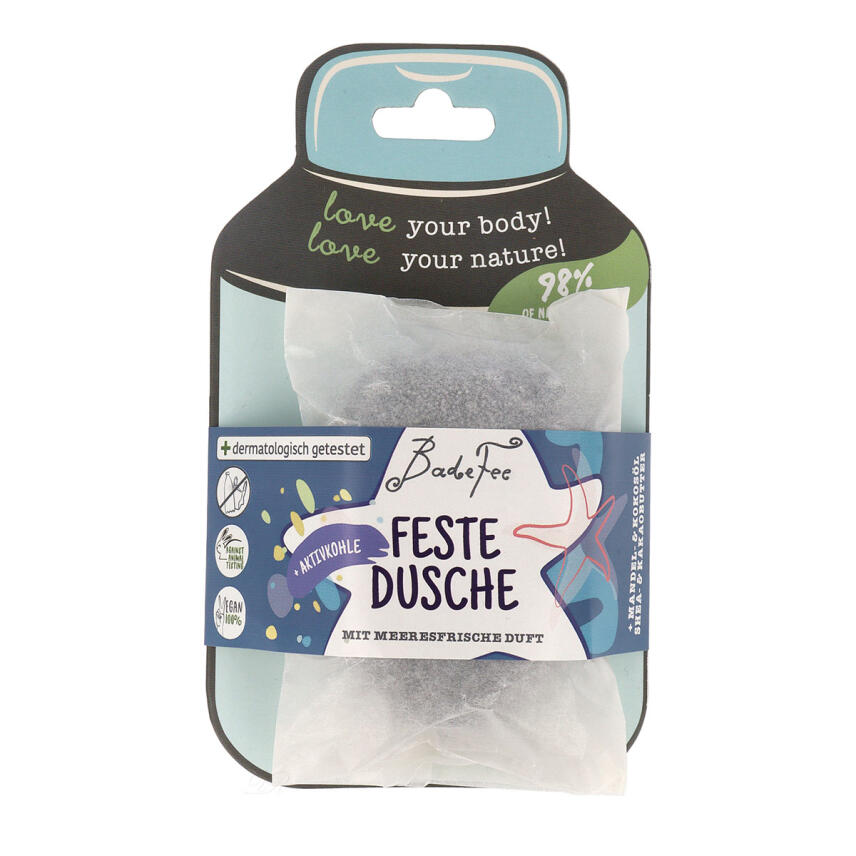 BadeFee Feste Dusche Vegan Meeresfrische mit Aktivkohle 85 g