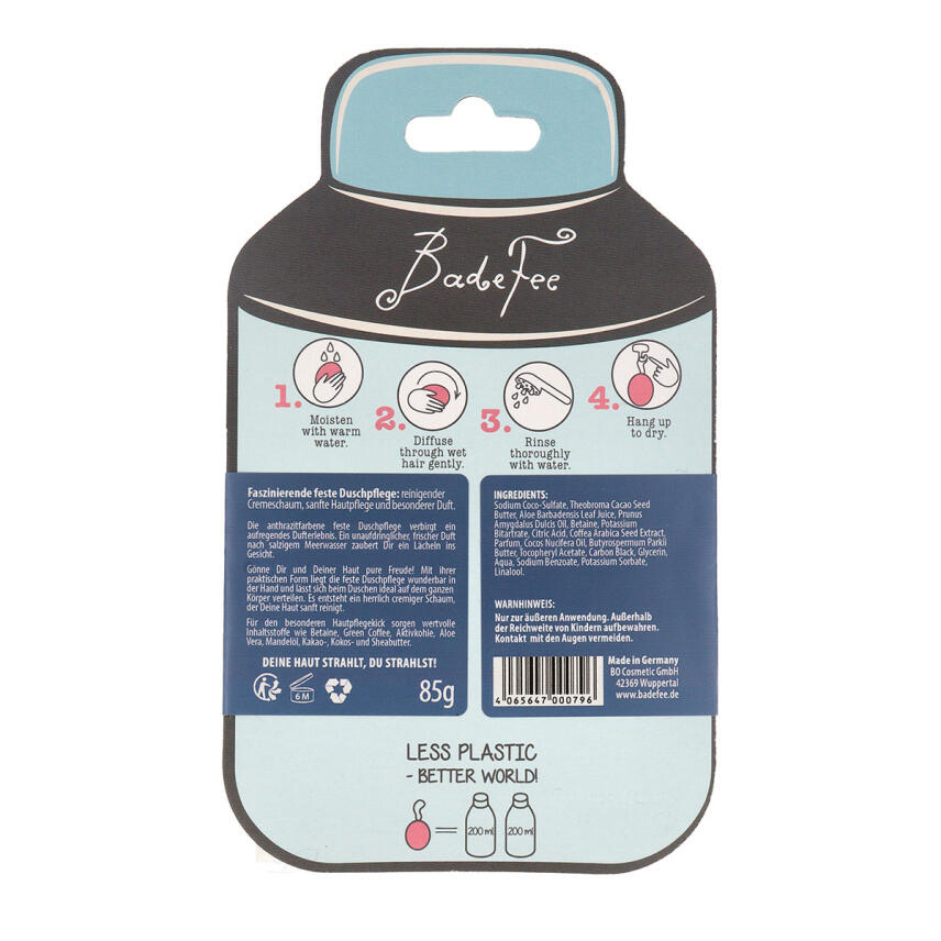BadeFee Feste Dusche Vegan Meeresfrische mit Aktivkohle 85 g