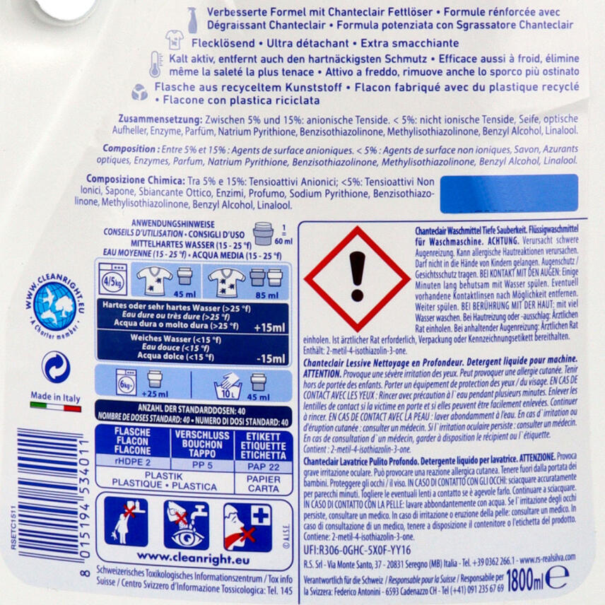 Chante Clair Fl&uuml;ssigwaschmittel Tiefe Sauberkeit 1,8 Liter - 40 Waschg&auml;nge