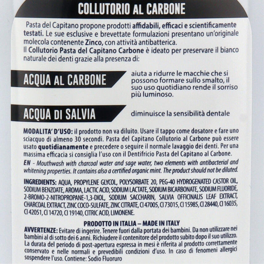 Pasta del Capitano Mundwasser mit Aktivkohle 400 ml