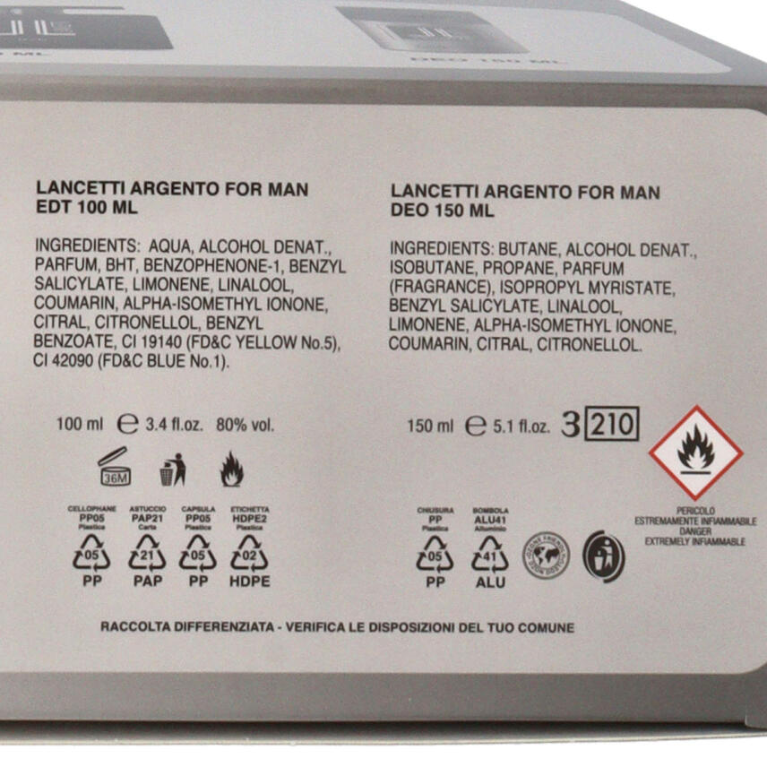 Lancetti Argento Silver Geschenkset Eau de Toilette Men 100 ml &amp; Deo 150 ml